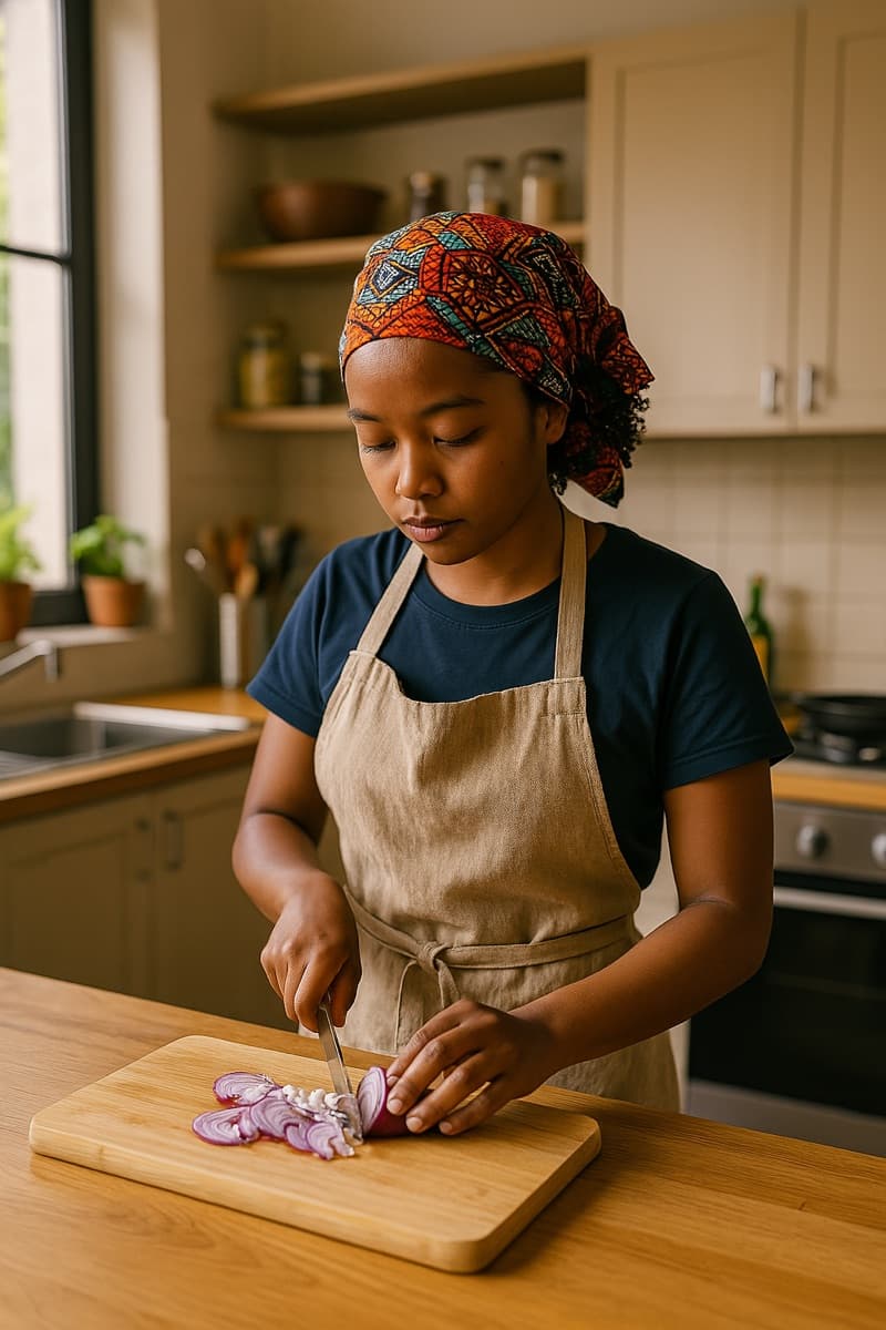 Un jeune apprenti concentré pendant un cours de cuisine